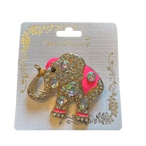 Rhinestone Accented Pastel and Pink Elephant Brooch Pin